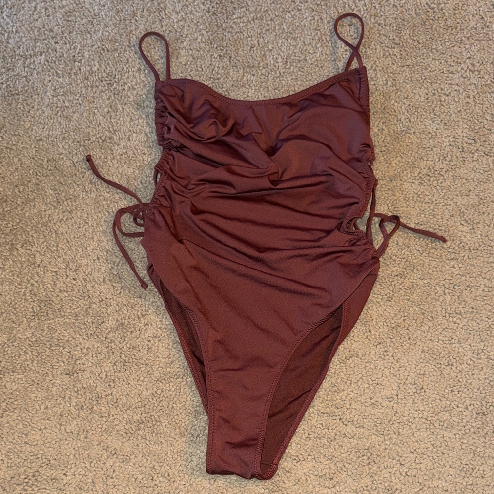 Zara Brown One-Piece Swimsuit with Ruched Sides